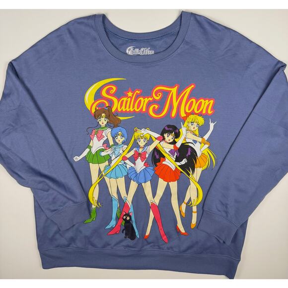 Sailor Moon Sweaters - Sailor Moon Anime Crewneck Sweatshirt Women’s Large Purple Graphic
